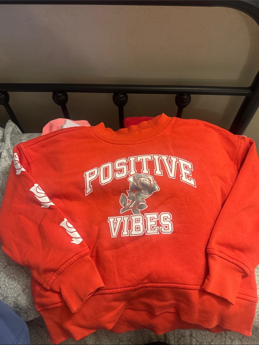 Old Navy Red 'Positive Vibes' Graphic Sweatshirt with Rose Accent